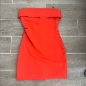 Aritzia Strapless Fold-Over Mini Dress - Bright Coral